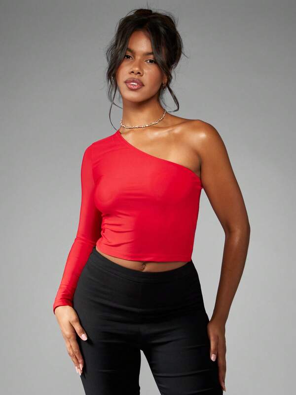 missguided MISSGUIDED Asymmetric One Shoulder Statement Crop Top