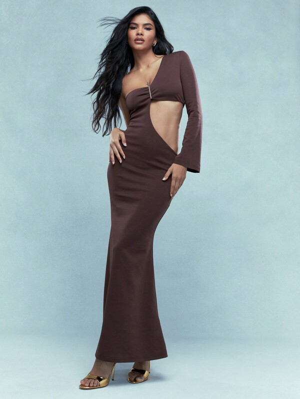 missguided MISSGUIDED Asymmetric One Sleeve Cut Out Maxi Dress