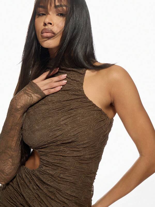 Missguided MISSGUIDED Asymmetric One Sleeve Ruched Cut Out Bodycon Mini Dress