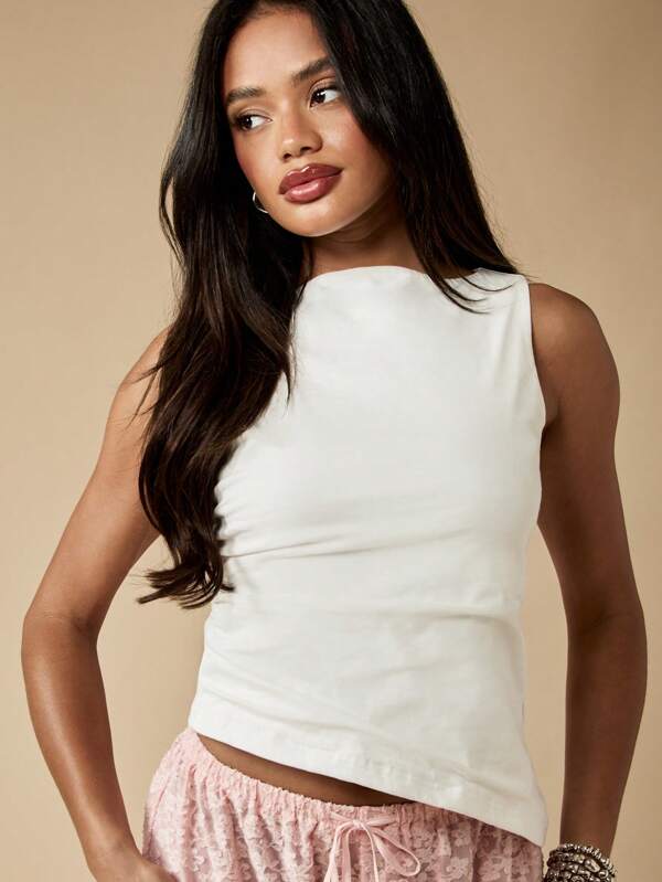 missguided MISSGUIDED Asymmetric Ruched Side Fitted Sleeveless Tank Top
