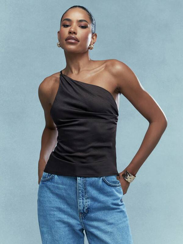 missguided MISSGUIDED Asymmetric Satin One Shoulder Backless Top