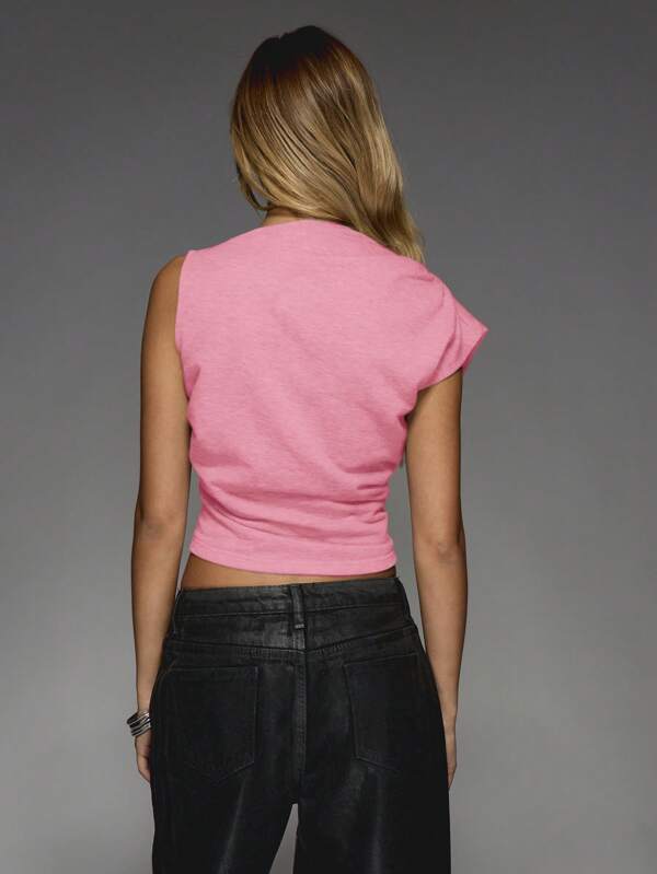 Missguided MISSGUIDED Asymmetric Shoulder Ruched Side Sleeveless Crop Tops