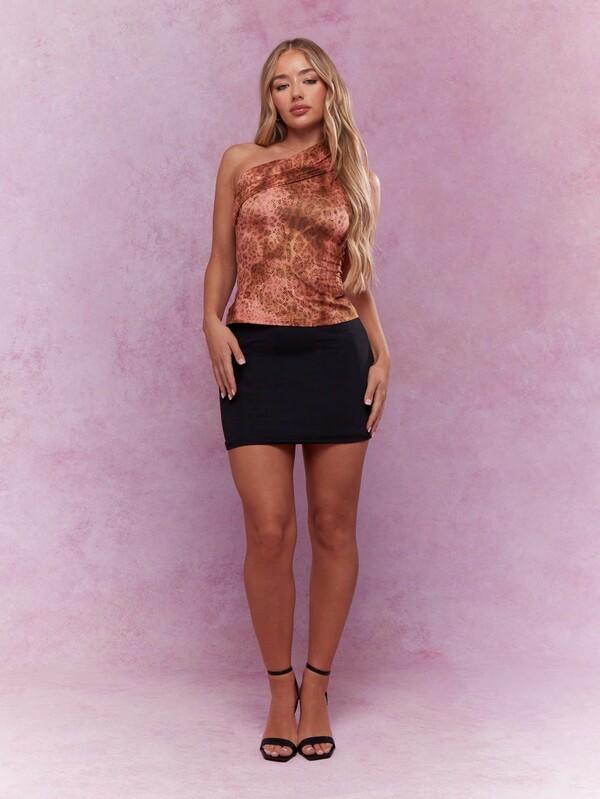 Missguided MISSGUIDED Asymmetric Snake Print One Ruched Shoulder Sleeveless Top