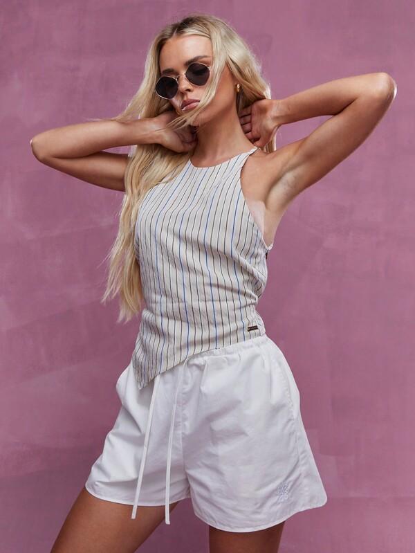 missguided MISSGUIDED Asymmetric Stripe Multi Strap Halter Neck Backless Top