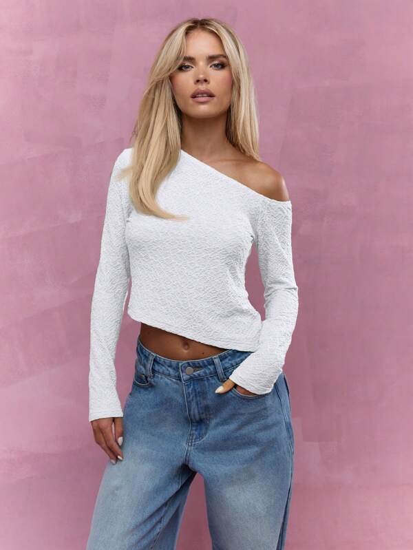 missguided MISSGUIDED Asymmetric Textured Long Sleeves Top