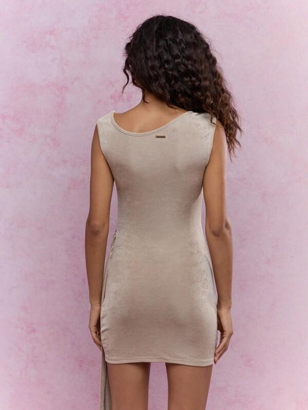 Missguided MISSGUIDED Asymmetric Velvet Sleeveless Dress With Waist Detail