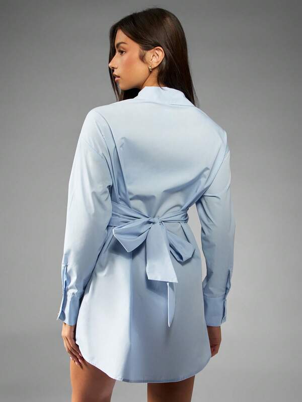 Missguided MISSGUIDED Asymmetric Wrap Front Mini Shirt Dress With Long Sleeves