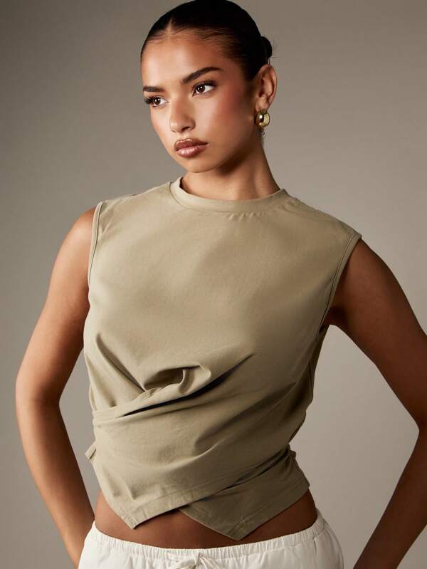 missguided MISSGUIDED Asymmetric Wrap Front Tank Top With Ruched Detail