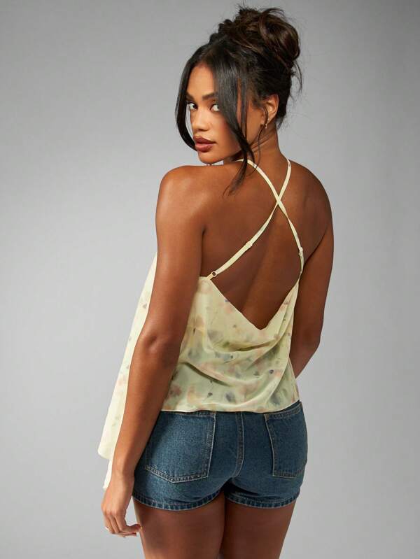 Missguided MISSGUIDED Asymmetrical Ruffle Layered Chiffon Halter Top