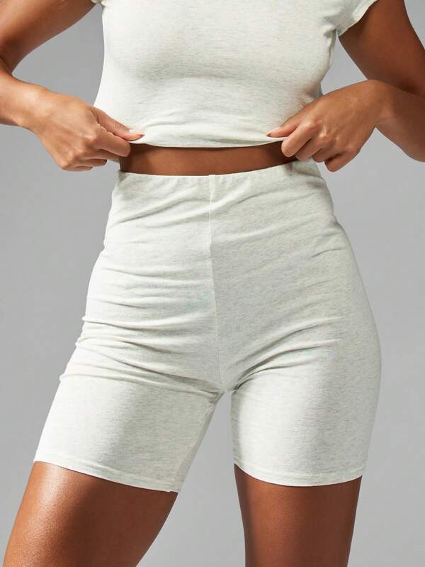 Missguided MISSGUIDED Athletic Two-Piece Ribbed Crop Top Biker Shorts Set