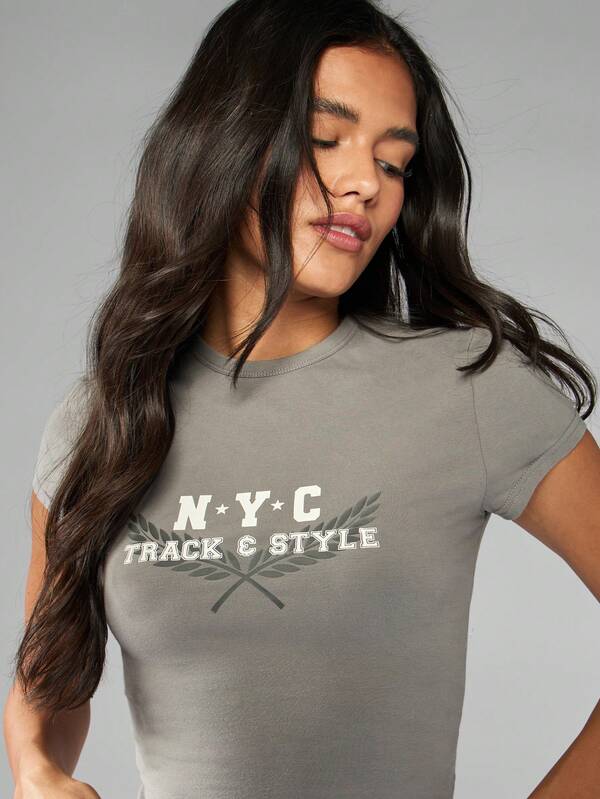 Missguided MISSGUIDED Baby Tee With NYC Track Style Graphic Print