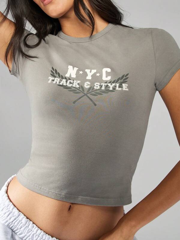 missguided MISSGUIDED Baby Tee With NYC Track Style Graphic Print