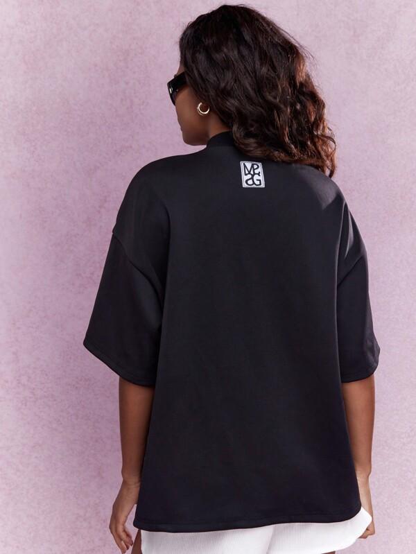 Missguided MISSGUIDED Back Logo Label Polo Neck Dropped Sleeve Oversized T-Shirt