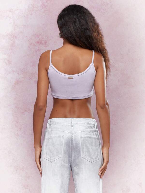 Missguided MISSGUIDED Back Metal Logo Label Ribbed V-Neck Cami Crop Top