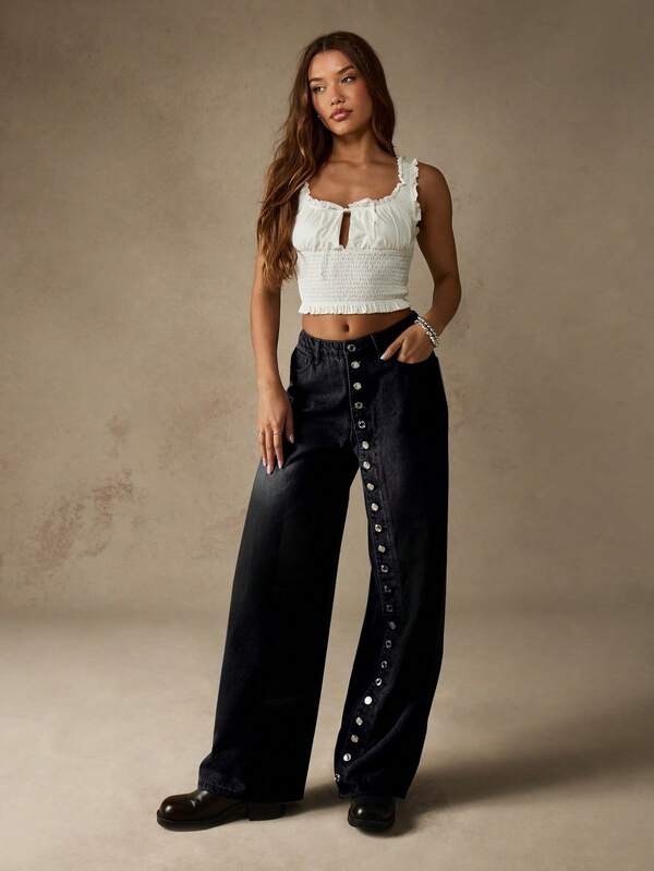Missguided MISSGUIDED Baggy Jeans With Button Front Detail