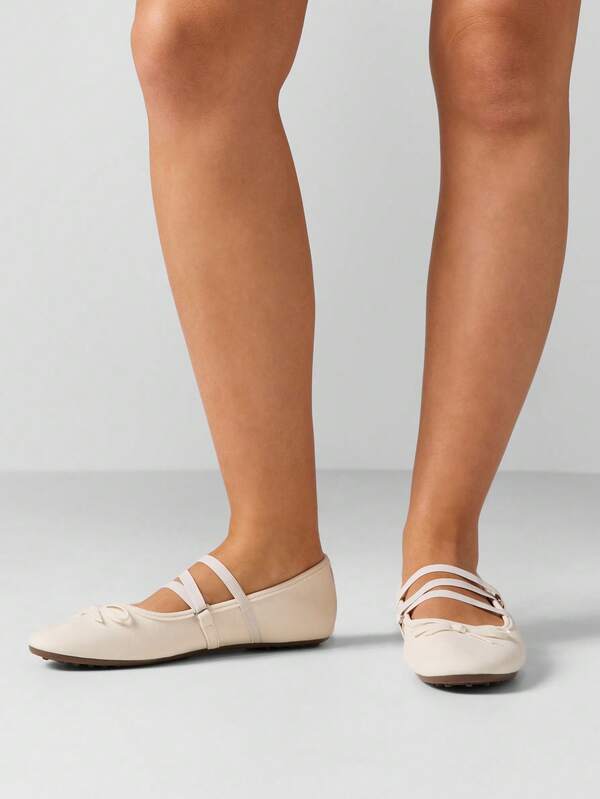 Missguided MISSGUIDED Ballet Flat With Mary Jane Straps And Bow