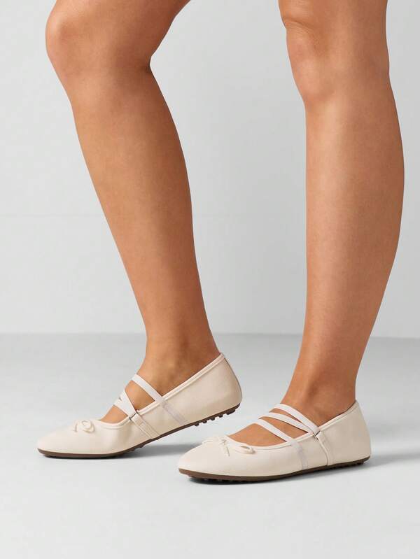 Missguided MISSGUIDED Ballet Flat With Mary Jane Straps And Bow