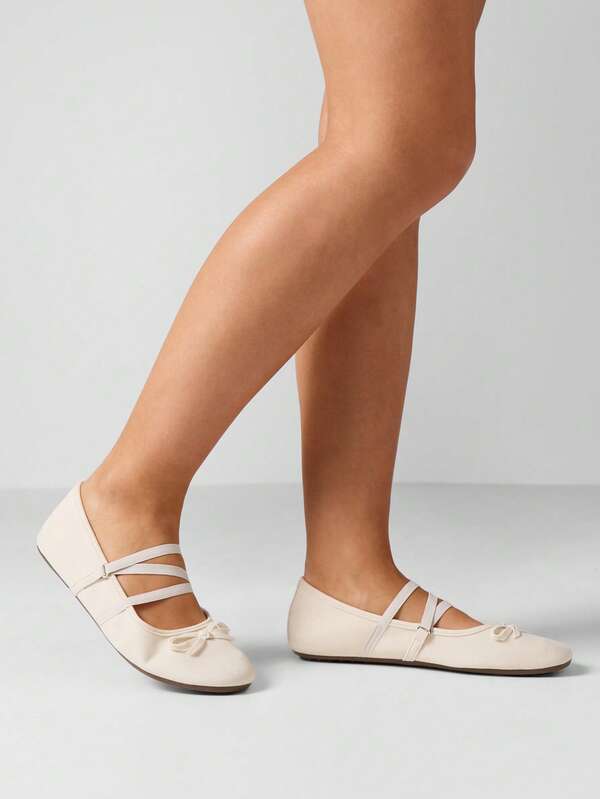 missguided MISSGUIDED Ballet Flat With Mary Jane Straps And Bow