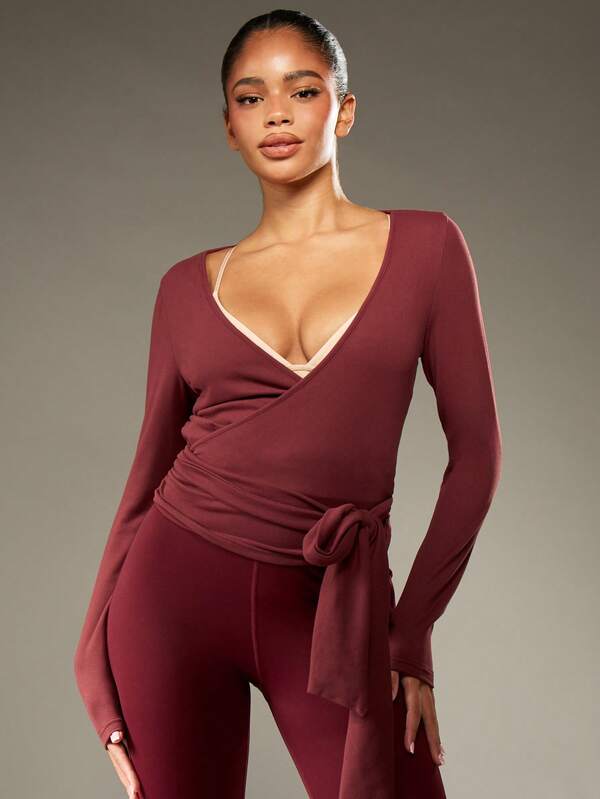 missguided MISSGUIDED Ballet Style Wrap Top With Side Tie Detail