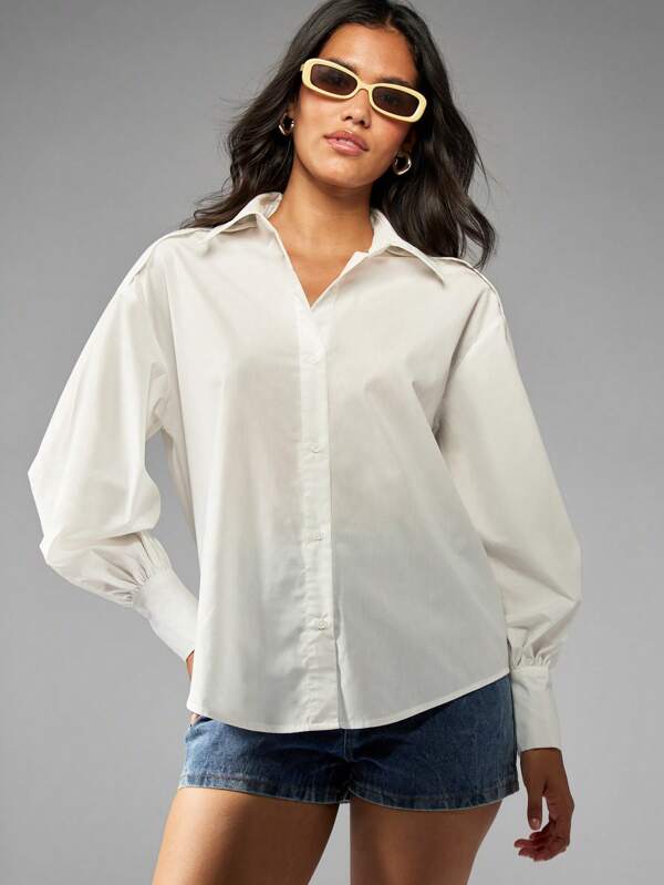 Missguided MISSGUIDED Balloon Sleeve Button Down Shirt With Scallop Back Detail