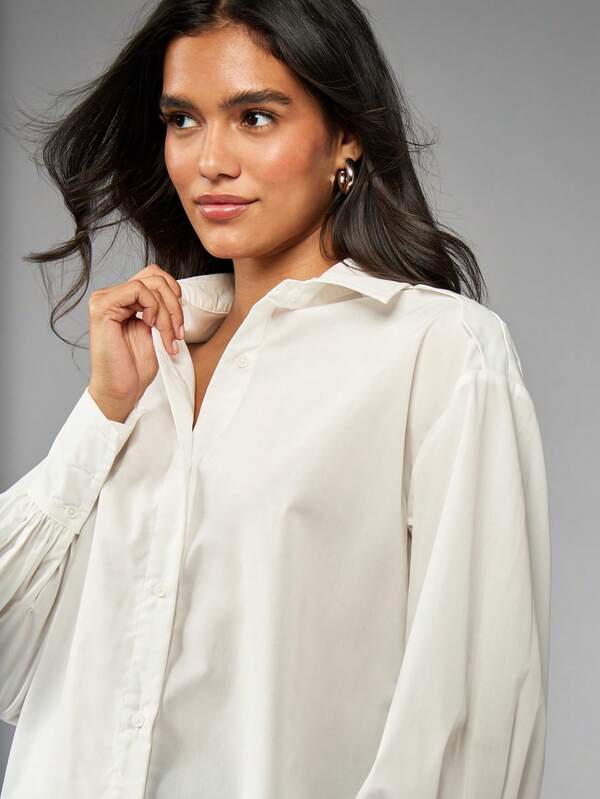 Missguided MISSGUIDED Balloon Sleeve Button Down Shirt With Scallop Back Detail