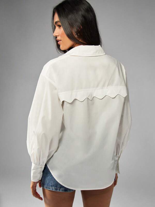 missguided MISSGUIDED Balloon Sleeve Button Down Shirt With Scallop Back Detail