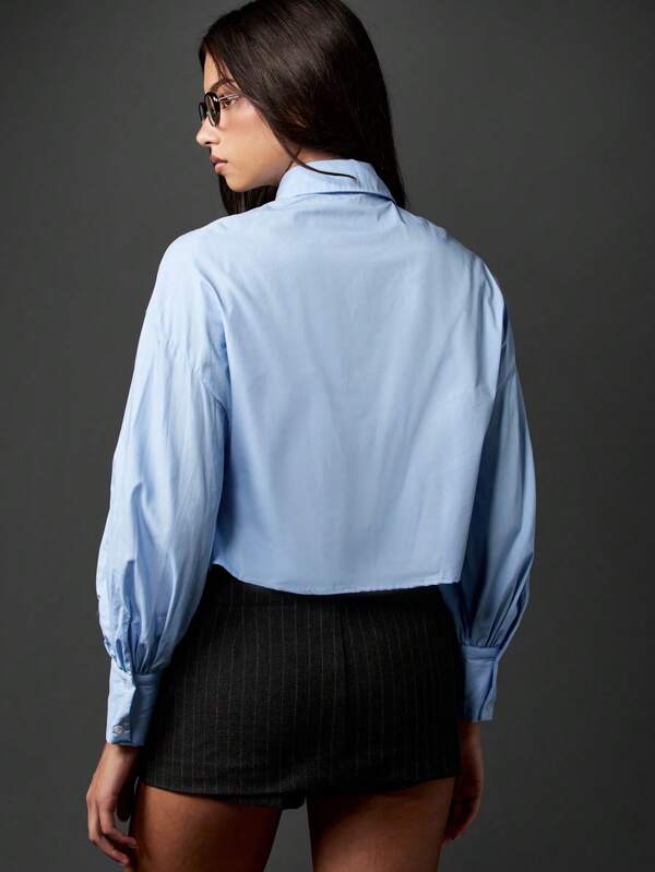 Missguided MISSGUIDED Balloon Sleeve Collared Button Down Blouse