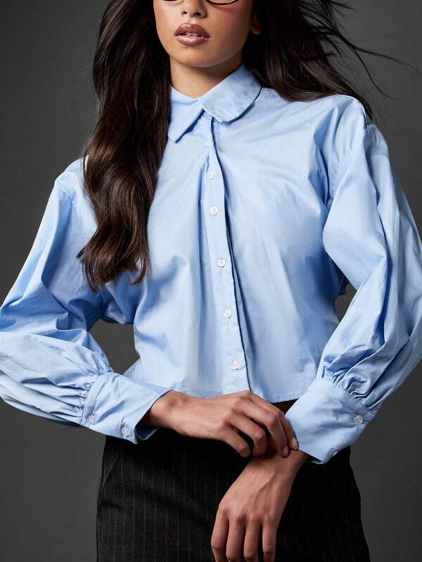 Missguided MISSGUIDED Balloon Sleeve Collared Button Down Blouse