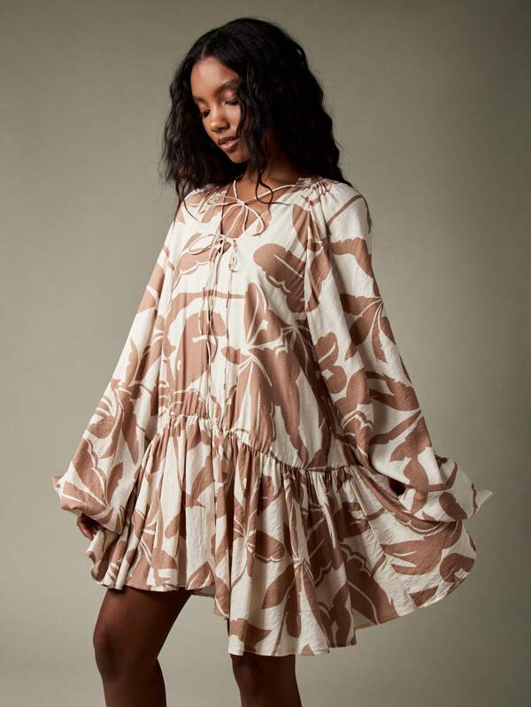 missguided MISSGUIDED Balloon Sleeve Floral Print Mini Dress