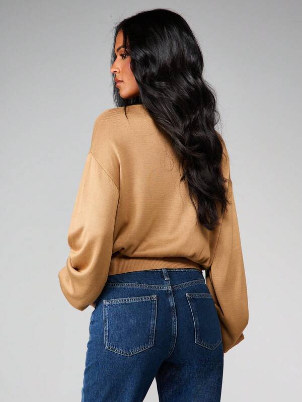 Missguided MISSGUIDED Balloon Sleeve Knit Crew Neck Top