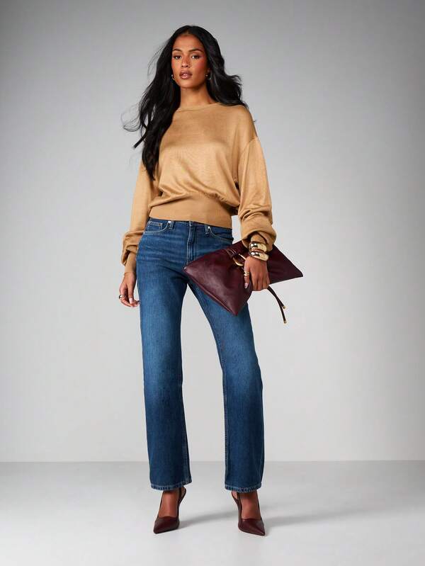 Missguided MISSGUIDED Balloon Sleeve Knit Crew Neck Top
