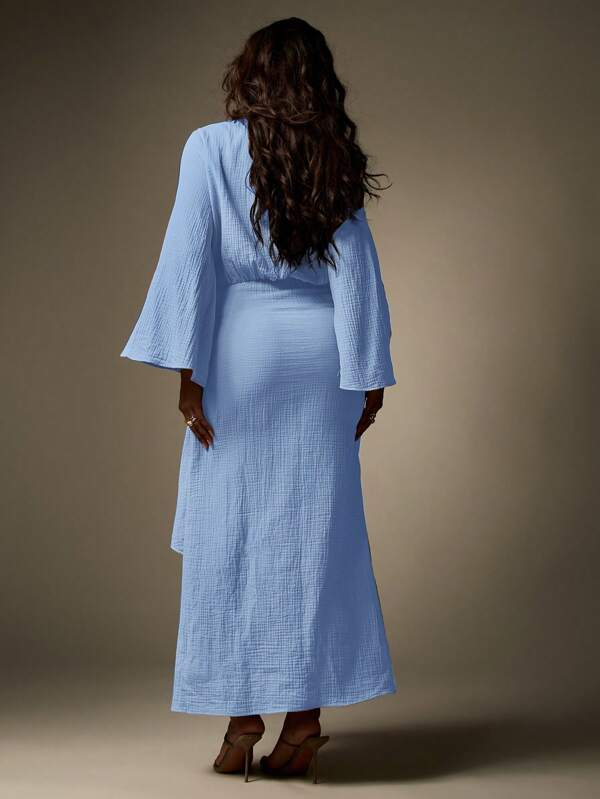 Missguided MISSGUIDED Balloon Sleeve Wrap Maxi Dress With Knot Detail