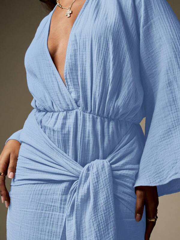 Missguided MISSGUIDED Balloon Sleeve Wrap Maxi Dress With Knot Detail