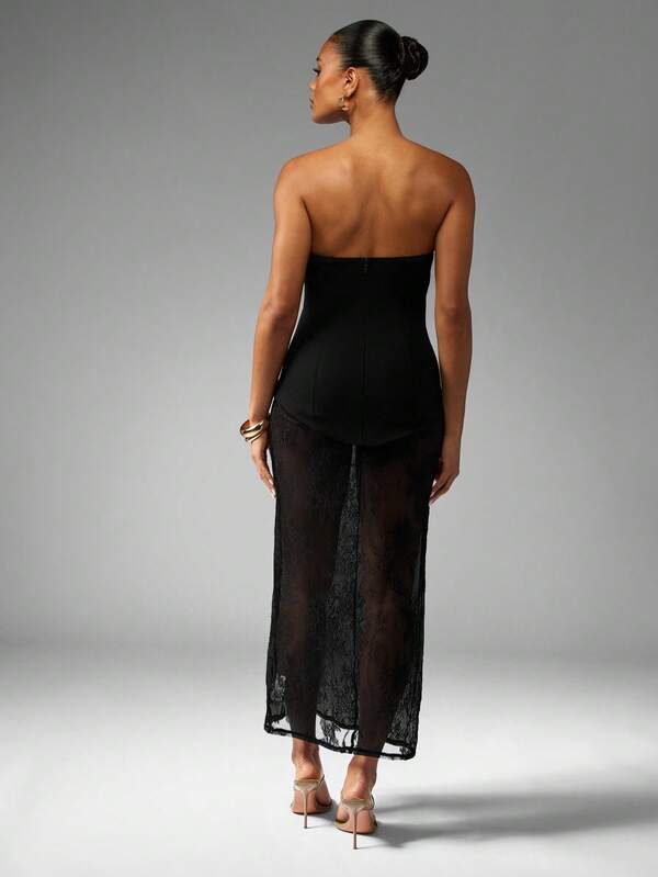 Missguided MISSGUIDED Bandeau Corset Maxi Dress With Lace Overlay