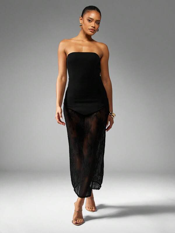 Missguided MISSGUIDED Bandeau Corset Maxi Dress With Lace Overlay