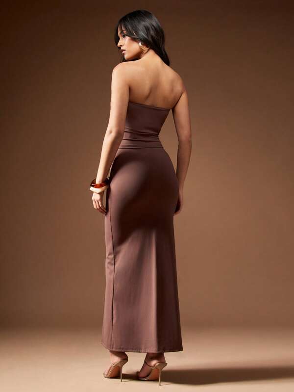 Missguided MISSGUIDED Bandeau Crop Top And Fitted Maxi Skirt Outfit
