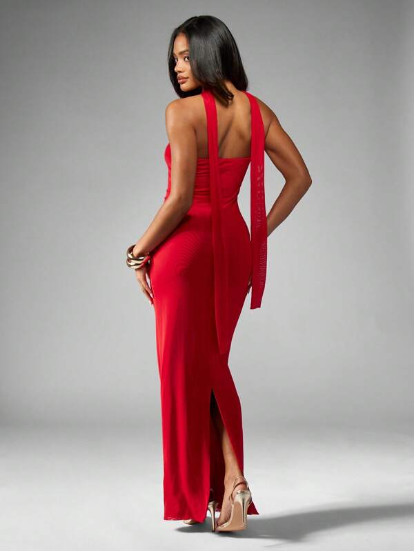 Missguided MISSGUIDED Bandeau Maxi Dress With Choker Neck Detail Floor Length