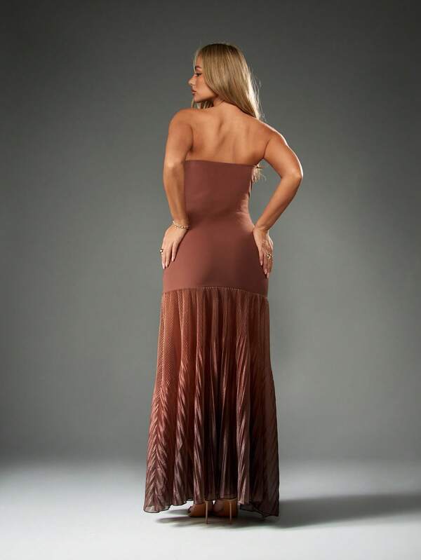 Missguided MISSGUIDED Bandeau Maxi Dress With Pleated Sheer Skirt