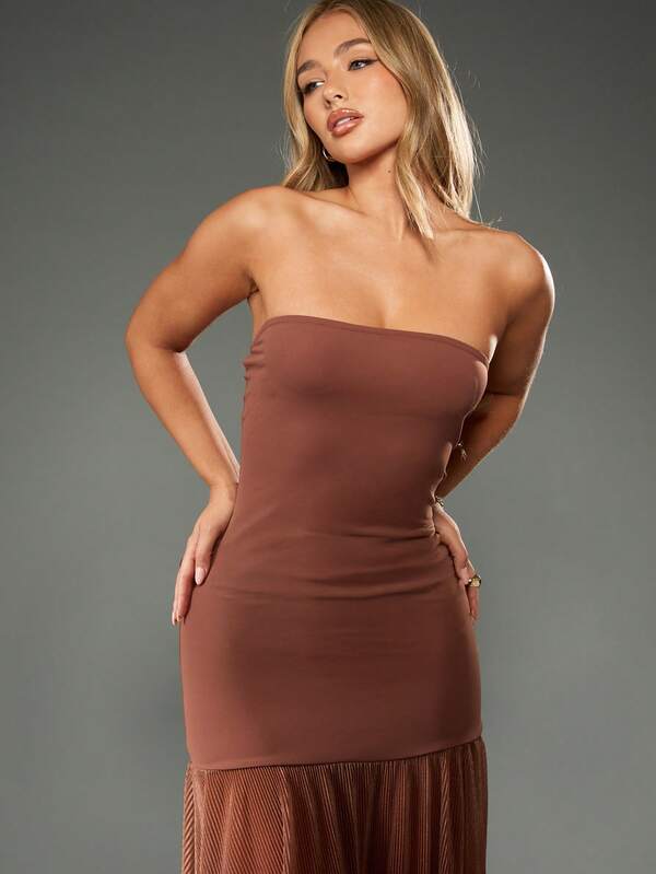 Missguided MISSGUIDED Bandeau Maxi Dress With Pleated Sheer Skirt