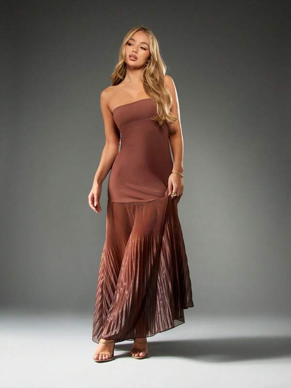 missguided MISSGUIDED Bandeau Maxi Dress With Pleated Sheer Skirt