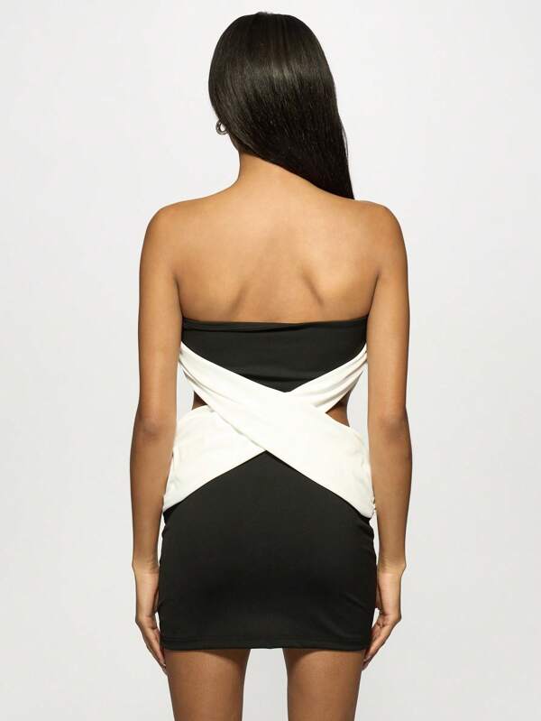 Missguided MISSGUIDED Bandeau Mini Dress Cut Out Waist Bodycon Strapless Cross Wrap