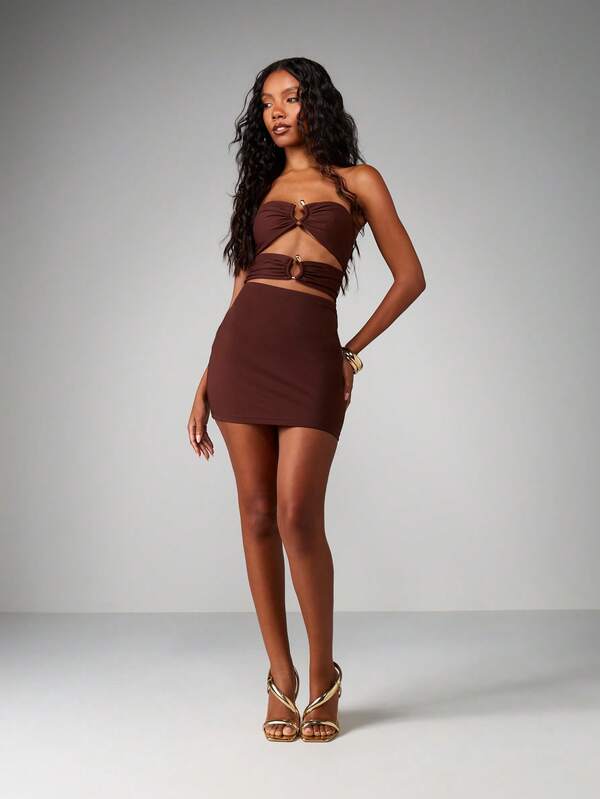 Missguided MISSGUIDED Bandeau Mini Dress With Ring Details And Cut Out Waist