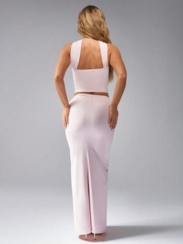 Missguided MISSGUIDED Bandeau Neck Tie Bandeau Top And Maxi Skirt Two Piece Co Ord Set