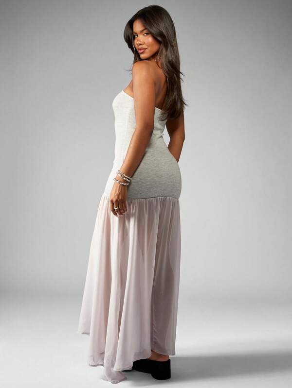 Missguided MISSGUIDED Bandeau Strapless Floor Length Flowy Maxi Dress