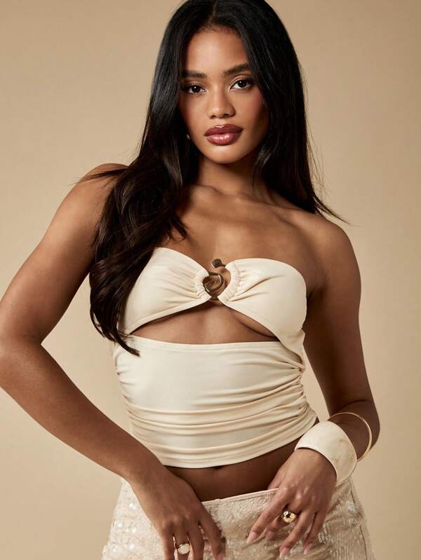 missguided MISSGUIDED Bandeau Strapless Ruched Bodycon Crop Top