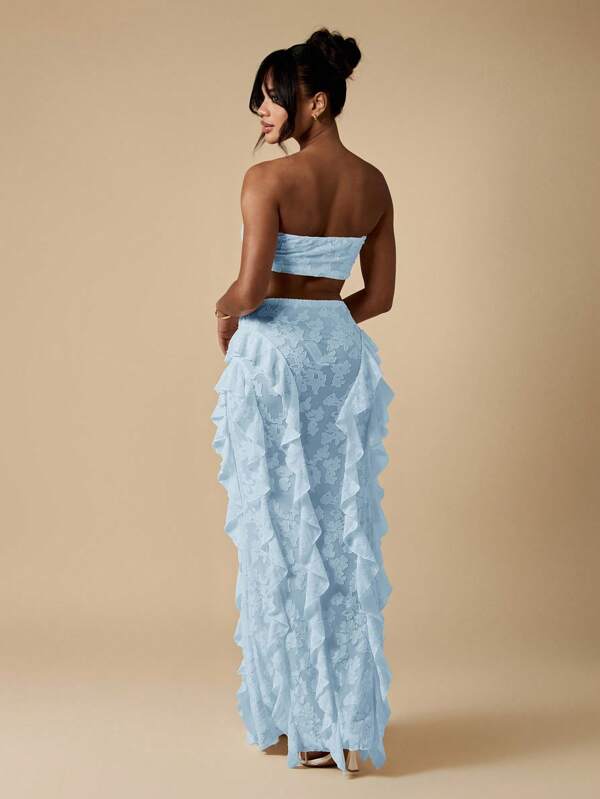 Missguided MISSGUIDED Bandeau Top And Ruffle Maxi Skirt Co Ord Set