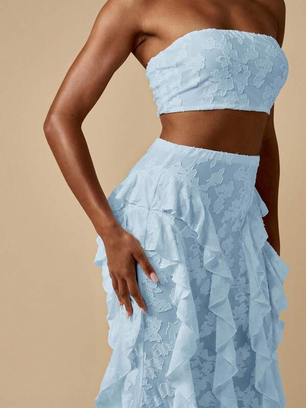 Missguided MISSGUIDED Bandeau Top And Ruffle Maxi Skirt Co Ord Set