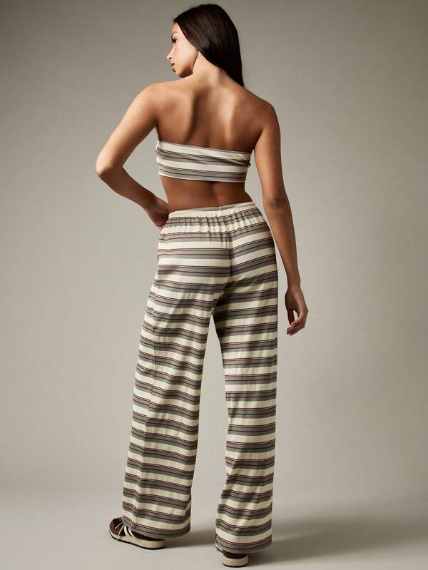 Missguided MISSGUIDED Bandeau Top And Wide Leg Pants With Stripes