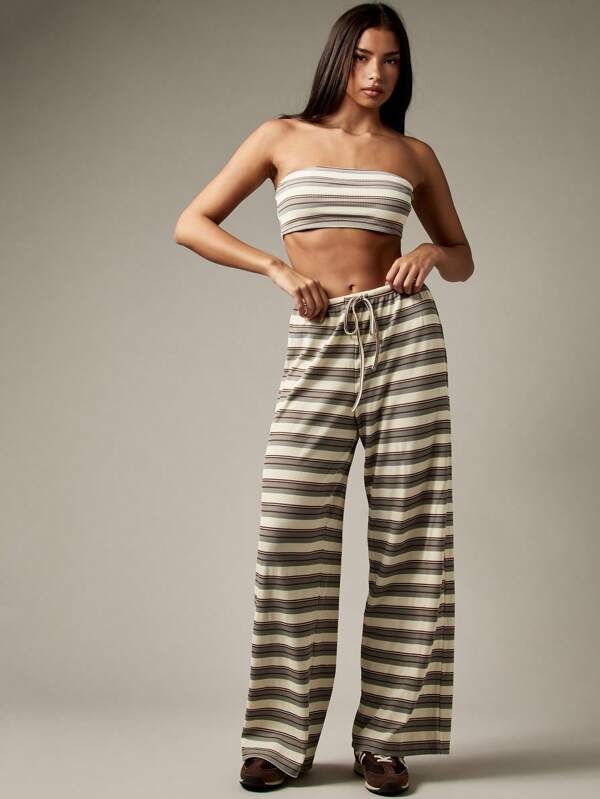 missguided MISSGUIDED Bandeau Top And Wide Leg Pants With Stripes