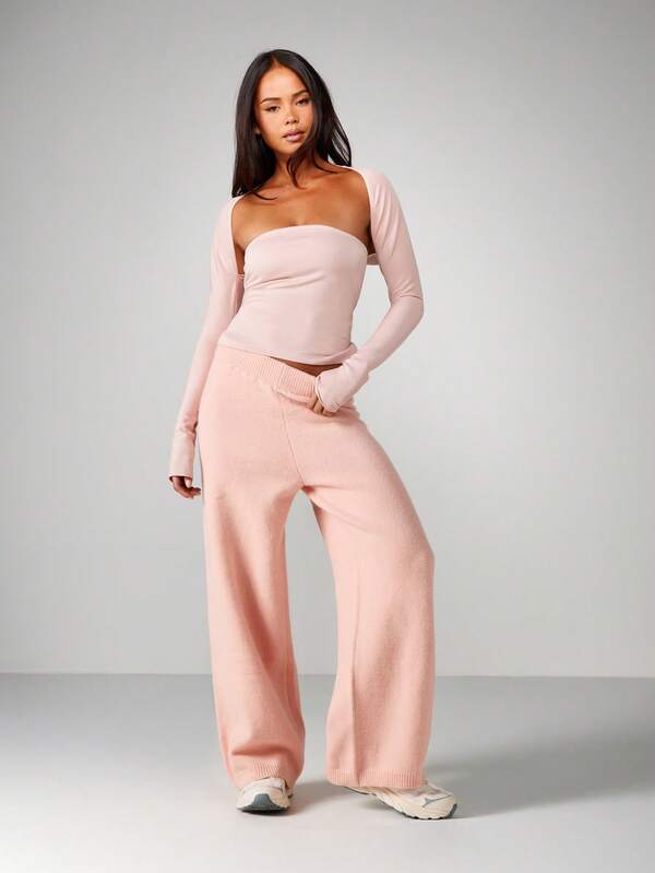 Missguided MISSGUIDED Bandeau Top With Long Sleeve Shrug Set